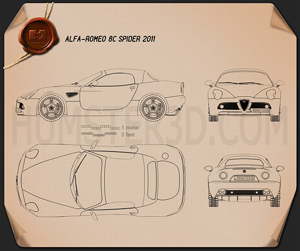 Alfa Romeo 8c Spider 2011 Blueprint