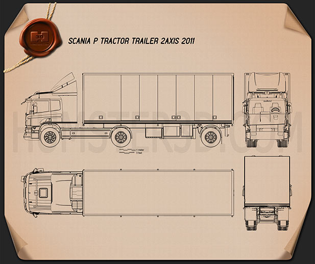 Scania P Tractor Trailer 2011 Blueprint