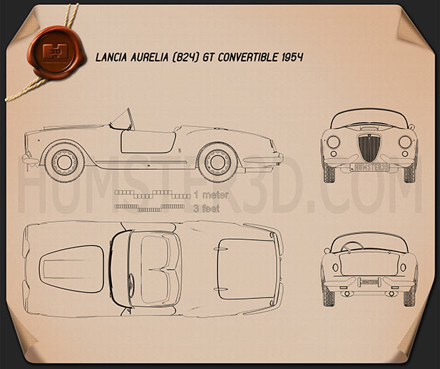 Lancia Aurelia GT Cabrio 1954 car clipart