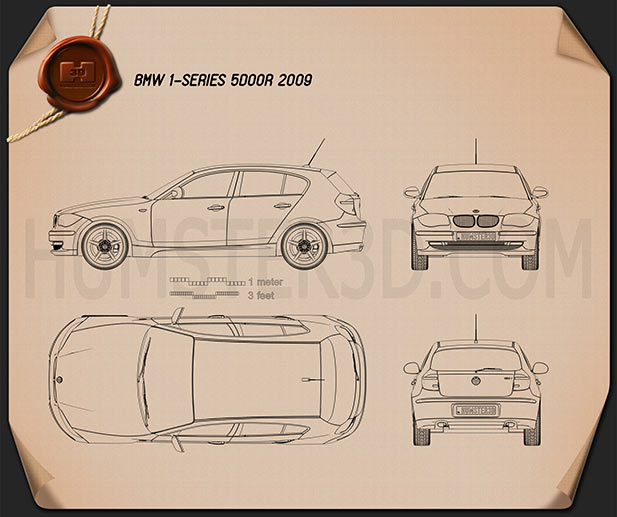 BMW 1 Series de 5 portas 2009 Blueprint