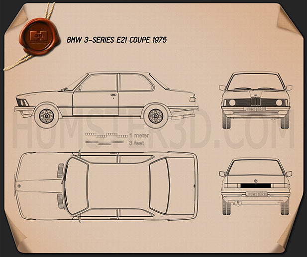 BMW 3 Series coupe (E21) 1975 Clipart Image