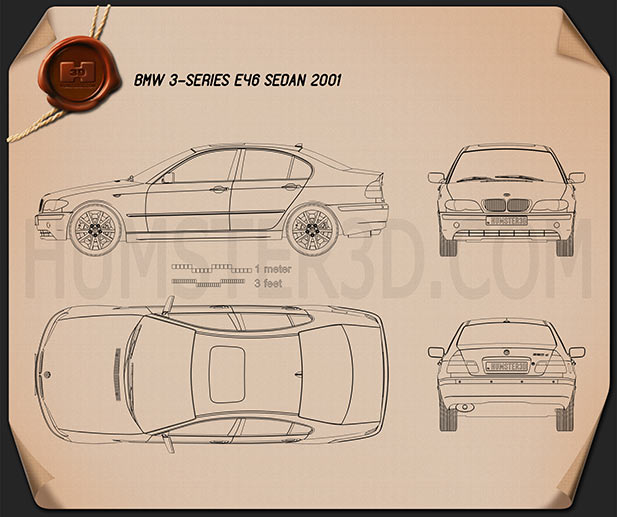Bmw 3 Series Sedan E46 04 Clipart And Blueprint Download Vehicles Clip Art Images In Png Psd