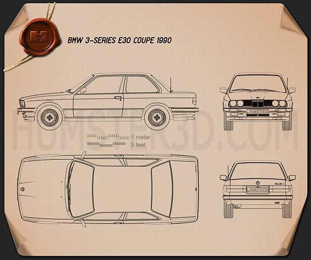 BMW 3 Series coupe (E30) 1990 Blueprint