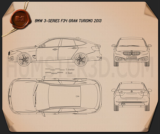 BMW 3 Series Gran Turismo (F34) 2013 Clipart Image