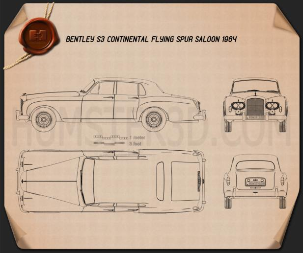 Bentley S3 Continental Flying Spur Saloon 1964 car clipart