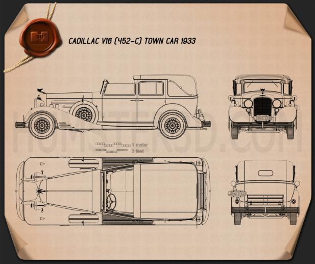 Cadillac V-16 town car 1933 Blueprint