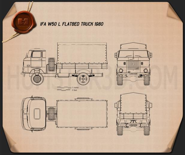 IFA W50 L Flatbed Truck 1980 clipart