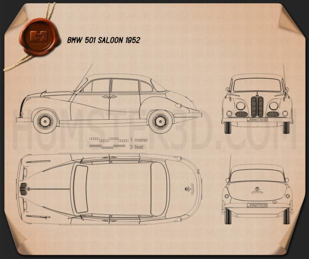 BMW 501 Saloon 1952 car clipart