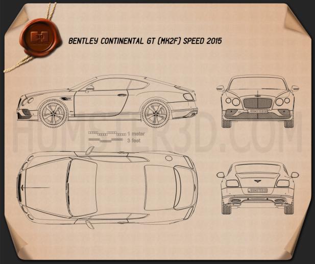 Bentley Continental GT Speed 2015 Clipart and Blueprint - Download