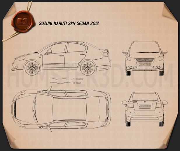 Suzuki (Maruti) SX4 sedan 2012 Clipart and Blueprint