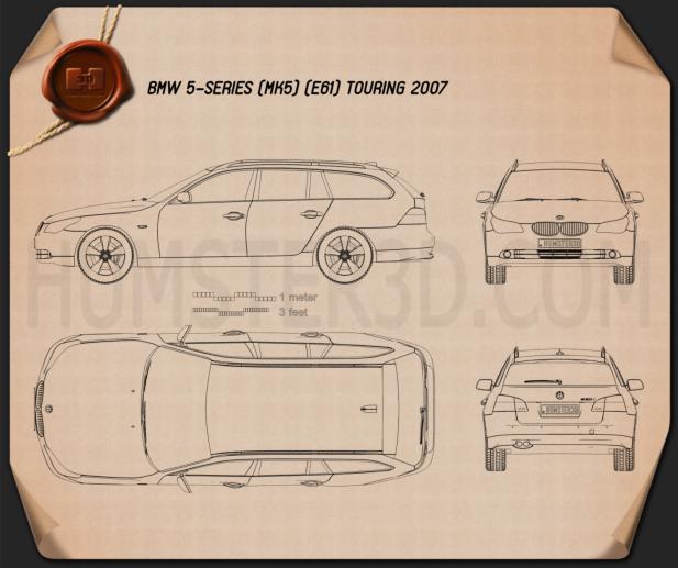 BMW 5 Series touring (E61) 2007 Clipart and Blueprint - Download