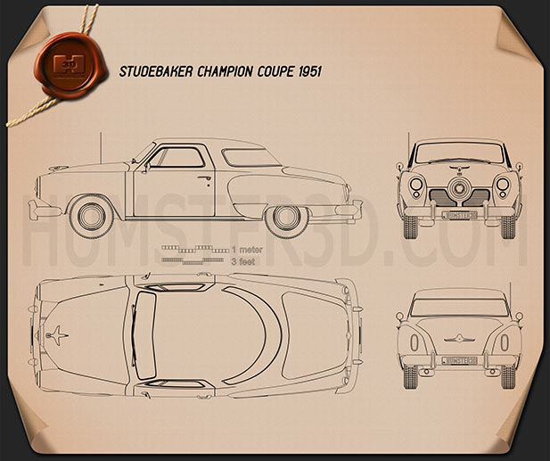 Studebaker Champion (Commander) hardtop 1951 car clipart