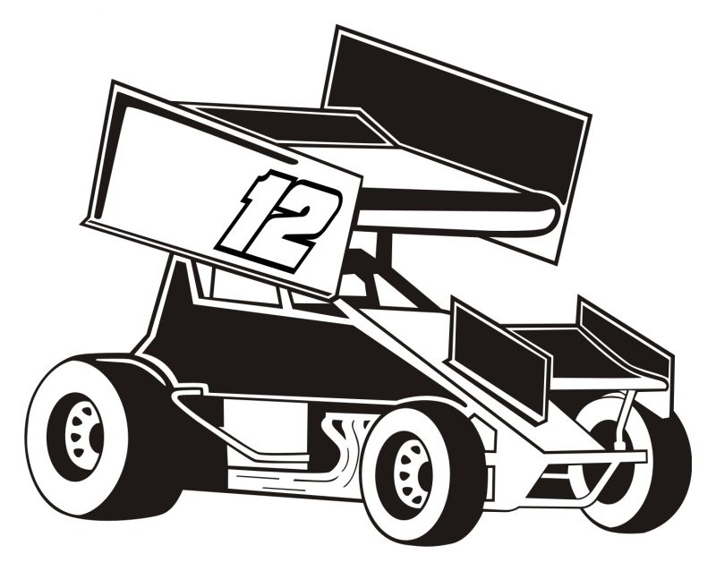Sprint car black and white Clipart Image