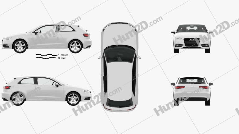 Audi A3 hatchback 3-door with HQ interior 2013 Clipart Image
