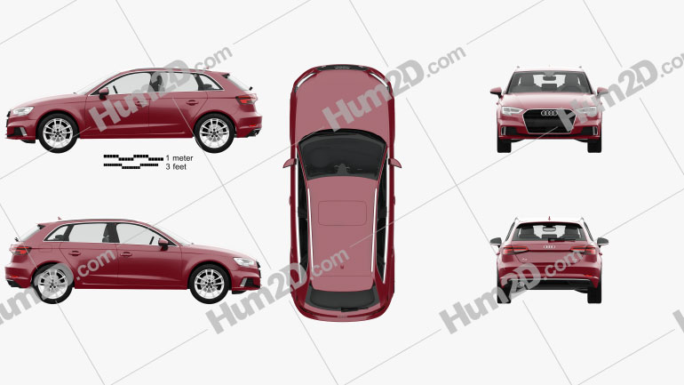 Audi A3 sportback with HQ interior 2016 car clipart