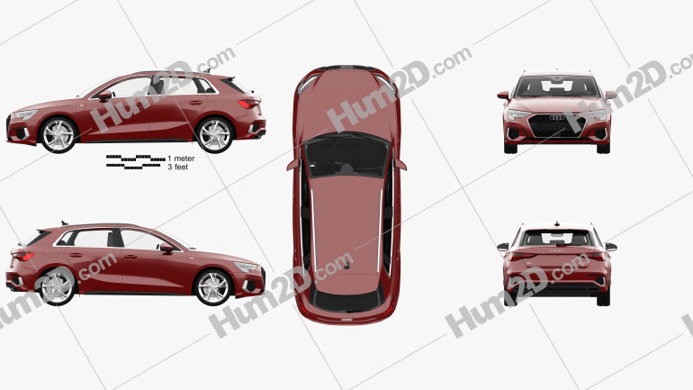 Audi A3 S-line sportback with HQ interior 2020 car clipart