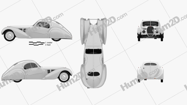 Bugatti Type 57SC Atlantic 1936 Clipart and Blueprint - Download