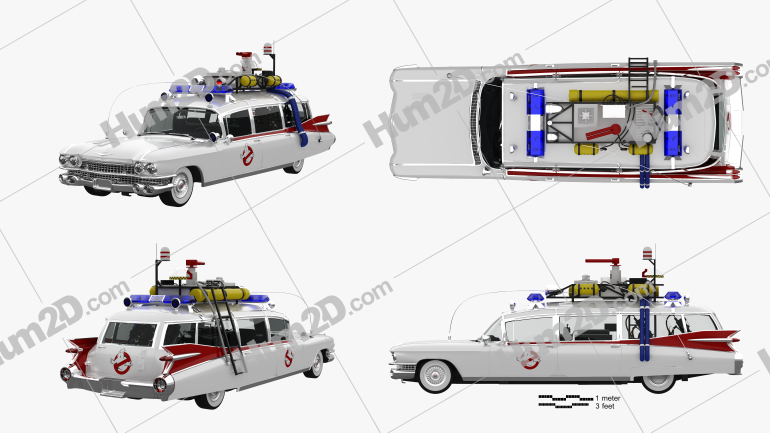 Cadillac Fleetwood 75 Ghostbusters Ectomobile with HQ interior and engine 1987 Blueprint