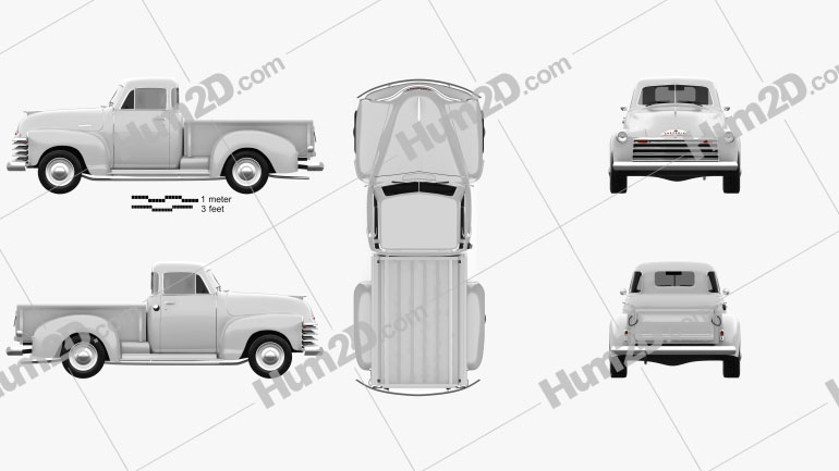Chevrolet Advance Design Pickup 1951 Clipart and Blueprint - Download