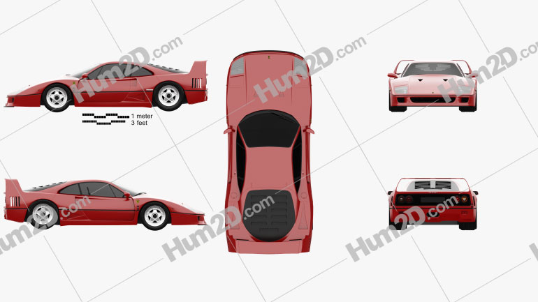 Ferrari F40 1987 Red car clipart