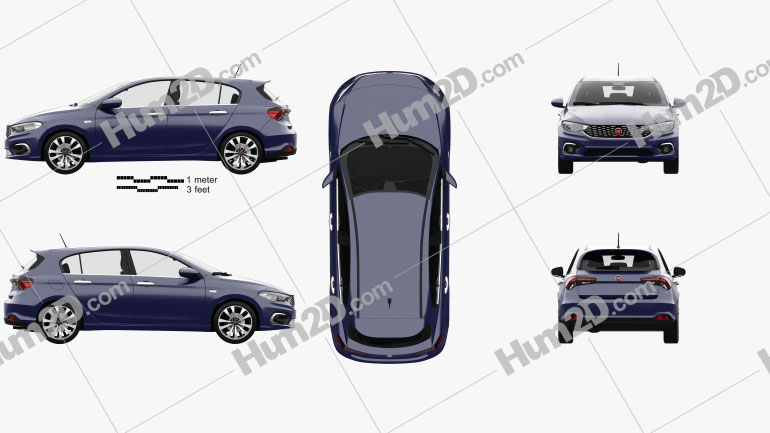 Fiat Tipo hatchback with HQ interior 2017 car clipart