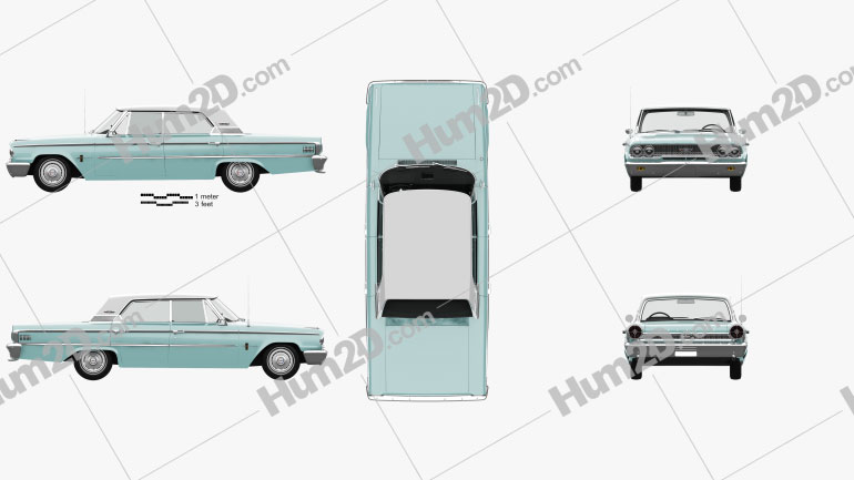 Ford Galaxie 500 hardtop with HQ interior 1963 car clipart