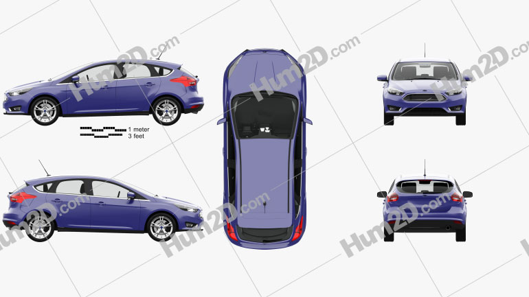 Ford Focus hatchback with HQ interior 2014 car clipart