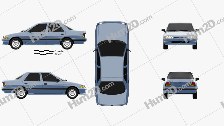 Ford Escort Ghia 5-door hatchback 1990 car clipart