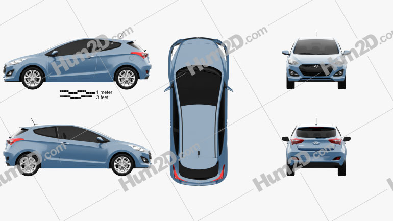 Hyundai i30 3-door hatchback 2013 car clipart