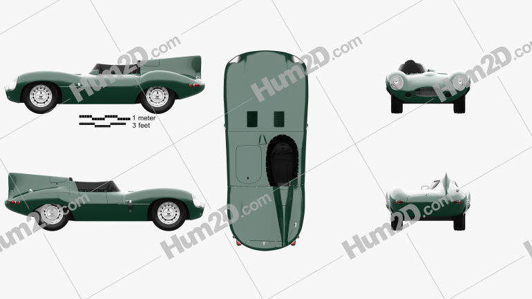 Jaguar D-Type 1955 Simple Rennwagen car clipart