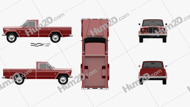 Jeep Gladiator 1962 Side & Front/Vista traseira Blueprint