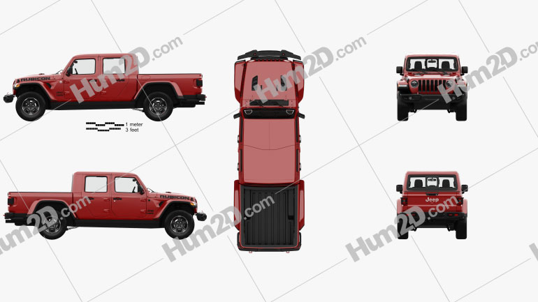 Jeep Gladiator Rubicon with HQ interior 2020 Red car clipart