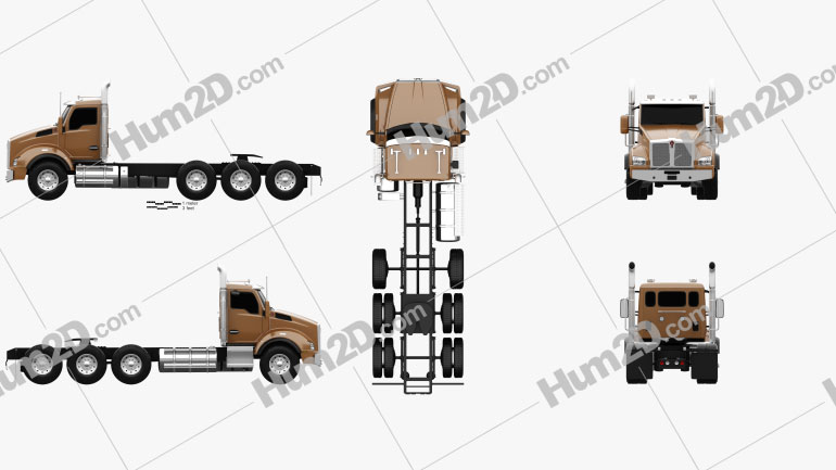 Kenworth T880 Chassis Truck 4-axle 2013 Blueprint
