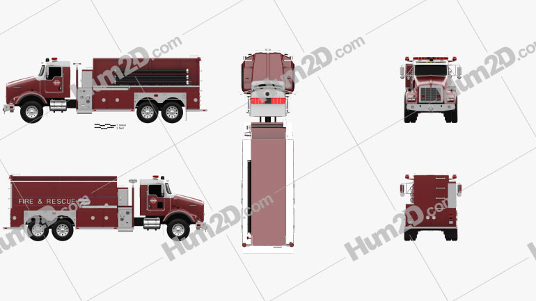 Kenworth T800 Fire Truck 3-axle 2005 Blueprint