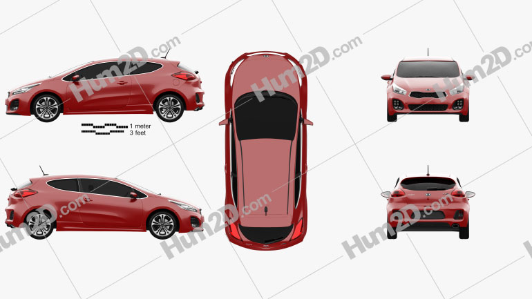 Kia Pro Ceed GT Line hatchback 3-door 2015 car clipart