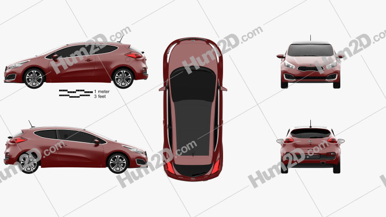Kia Pro Ceed hatchback 3-door 2015 car clipart