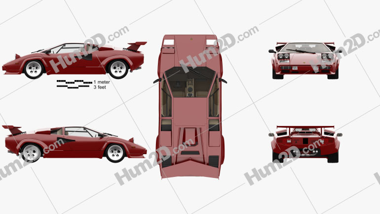 Lamborghini Countach 5000 QV with HQ interior 1985 car clipart
