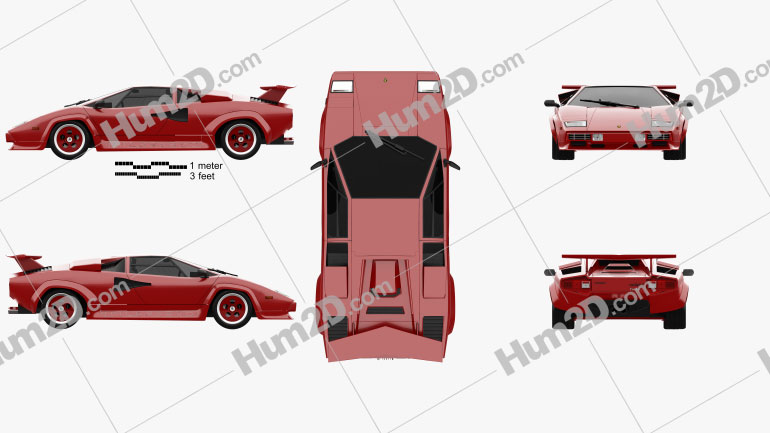 Lamborghini Countach Turbo 1985 Blueprint in PNG - Download Vehicles Clip  Art Images