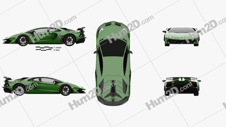 Lamborghini Aventador SVJ coupe 2019 Clipart and Blueprint - Download