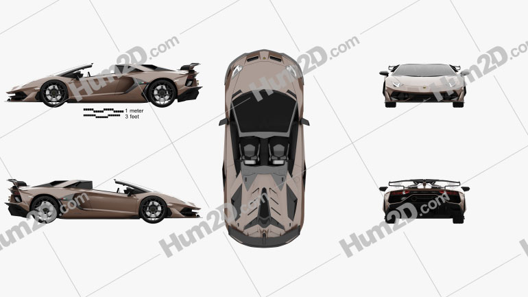 Lamborghini Aventador SVJ roadster 2019 Clipart and Blueprint