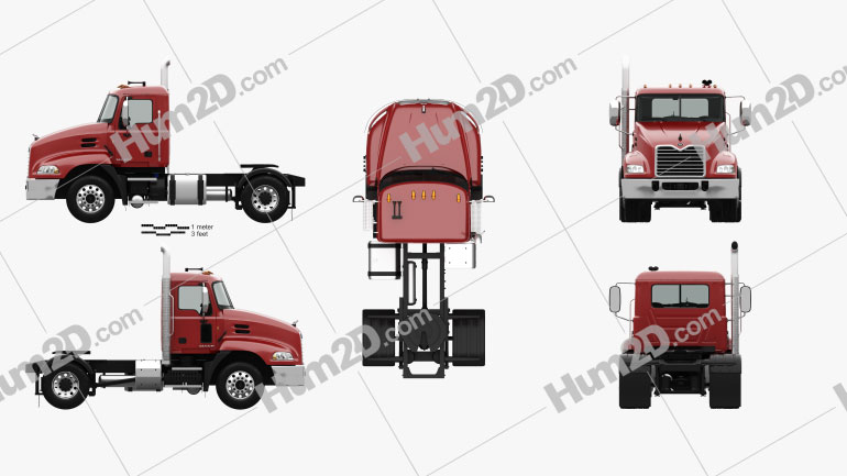 Mack Pinnacle Day Cab Tractor Truck with HQ interior 2011 Blueprint