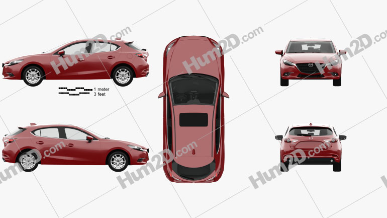 Mazda 3 (BM) hatchback with HQ interior 2017 car clipart