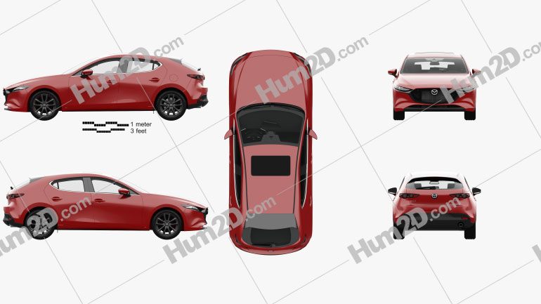 Mazda 3 hatchback with HQ interior and engine 2019 car clipart