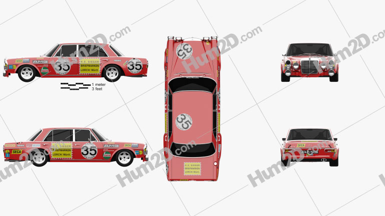 Mercedes-Benz 300 SEL AMG Red Pig 1969 PNG Clipart