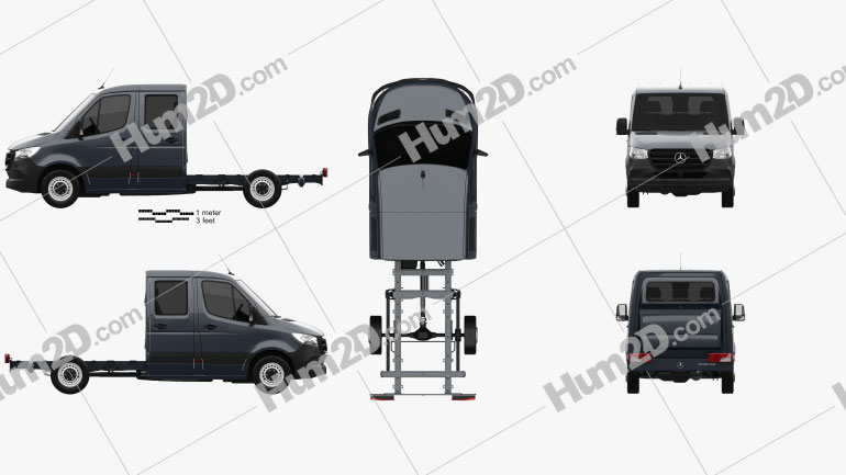 Mercedes-Benz Sprinter (W907) Crew Cab Chassis L2 2019 clipart