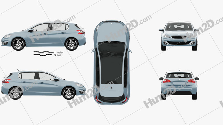 Peugeot 308 hatchback with HQ interior 2014 car clipart