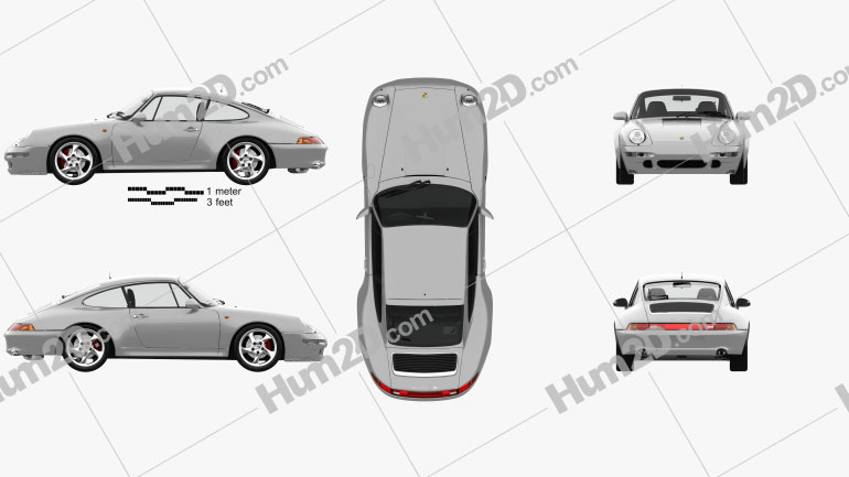 Porsche 911 Carrera 4S Coupe with HQ interior 1997 Blueprint in PNG -  Download Vehicles Clip Art Images
