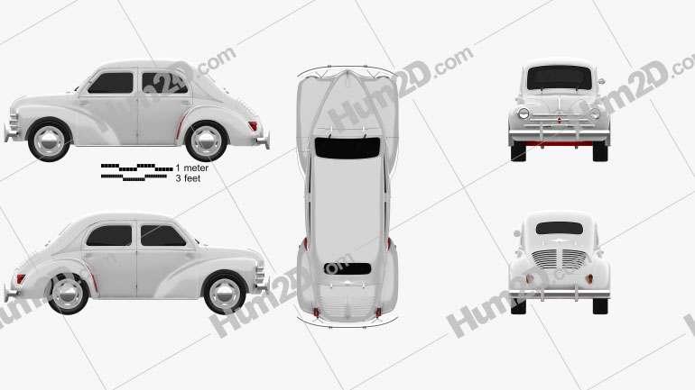 Renault 4CV sedan 1955 car clipart