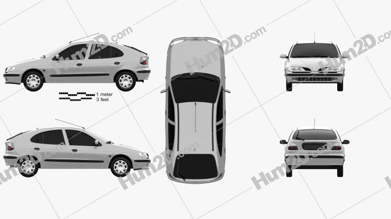 Renault Megane 5-door hatchback 1995 car clipart