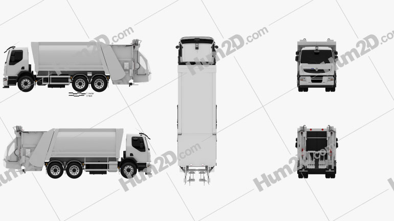 Renault Premium Distribution Hybrys Garbage Truck 2011 Clipart Image